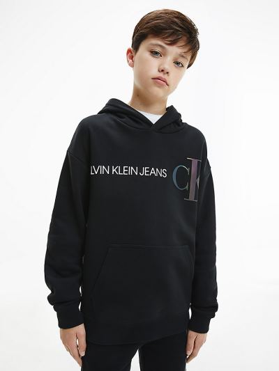 Calvin Klein Ruhák HU043381 | Calvin Klein Organic Cotton Logo Fiu Kapucnis Pulóver Fekete